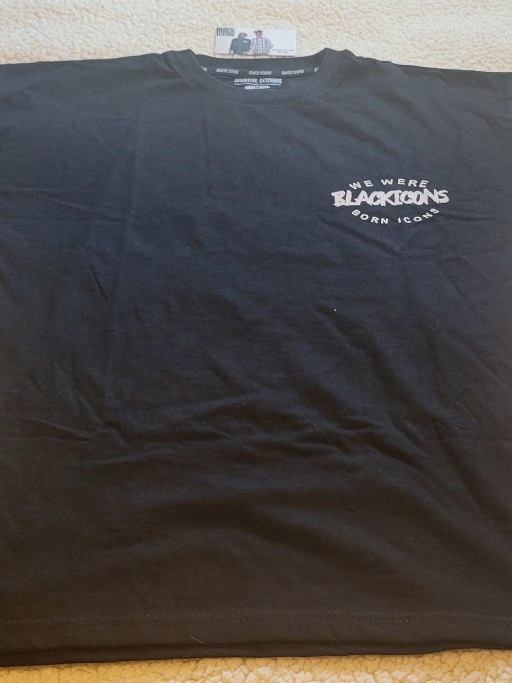 BLACK ICON Black Short Sleeve Tee with White Chest Logo Size Medium